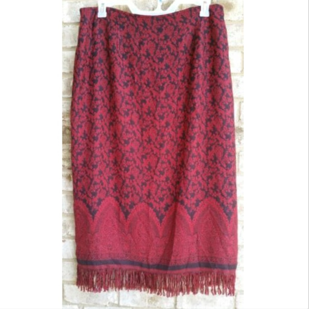 Cato Woman SZ 20 Red Skirt Long Back Slit Fringe
